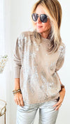 Boatneck Italian Silver Foil Sweater-140 Sweaters-Look Mode-Coastal Bloom Boutique, find the trendiest versions of the popular styles and looks Located in Indialantic, FL