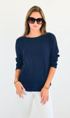 Soho Italian Boatneck Pullover - Navy-140 Sweaters-Italianissimo-Coastal Bloom Boutique, find the trendiest versions of the popular styles and looks Located in Indialantic, FL