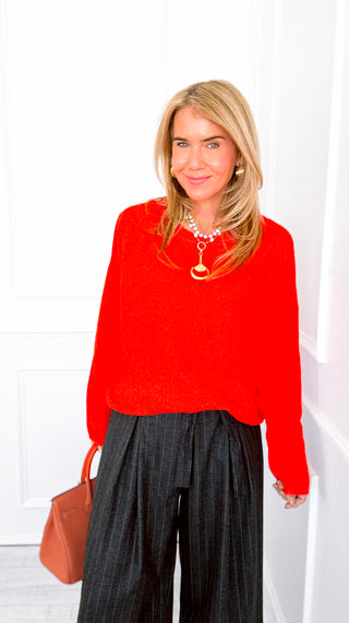 Relaxed Scoop Neck Knit Sweater - Orange
