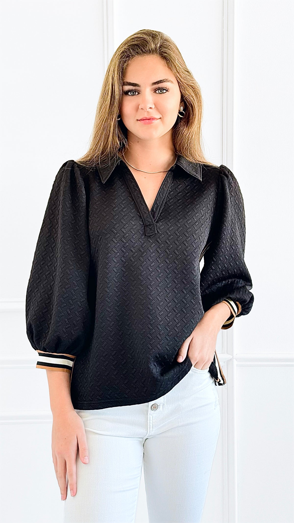 Zip It Charm Textured Blouse-Black-100 Sleeveless Tops-entro-Coastal Bloom Boutique, find the trendiest versions of the popular styles and looks Located in Indialantic, FL