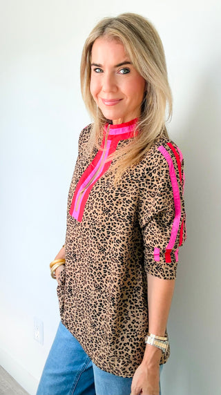 Contrast Trim Zip Long Sleeve Top