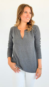 Melange Baby Waffle Long Sleeve Top - Grey-130 Long Sleeve Tops-Zenana-Coastal Bloom Boutique, find the trendiest versions of the popular styles and looks Located in Indialantic, FL