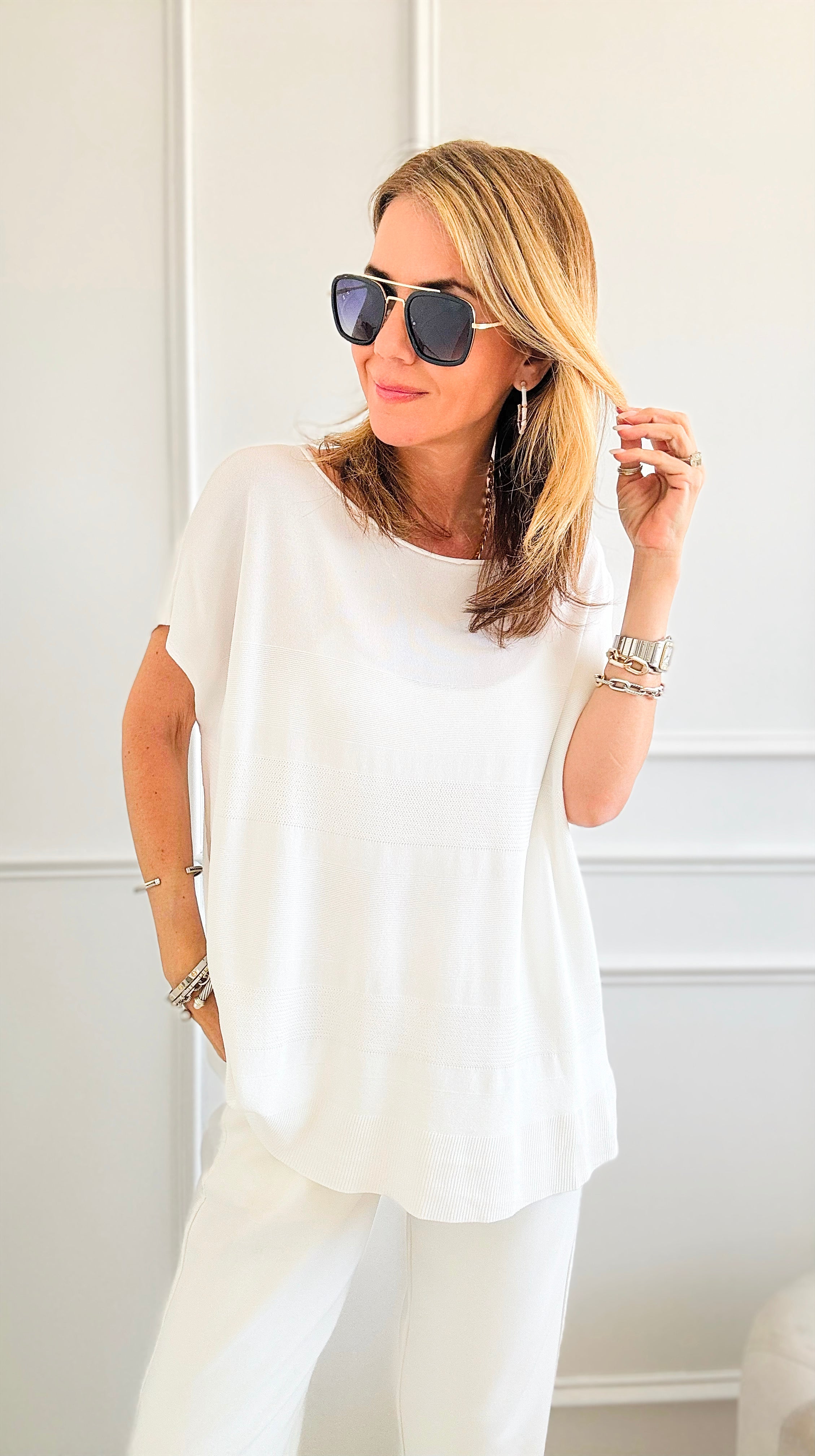 Classic Scoop Neck Knit Top - White-110 Short Sleeve Tops-original usa-Coastal Bloom Boutique, find the trendiest versions of the popular styles and looks Located in Indialantic, FL