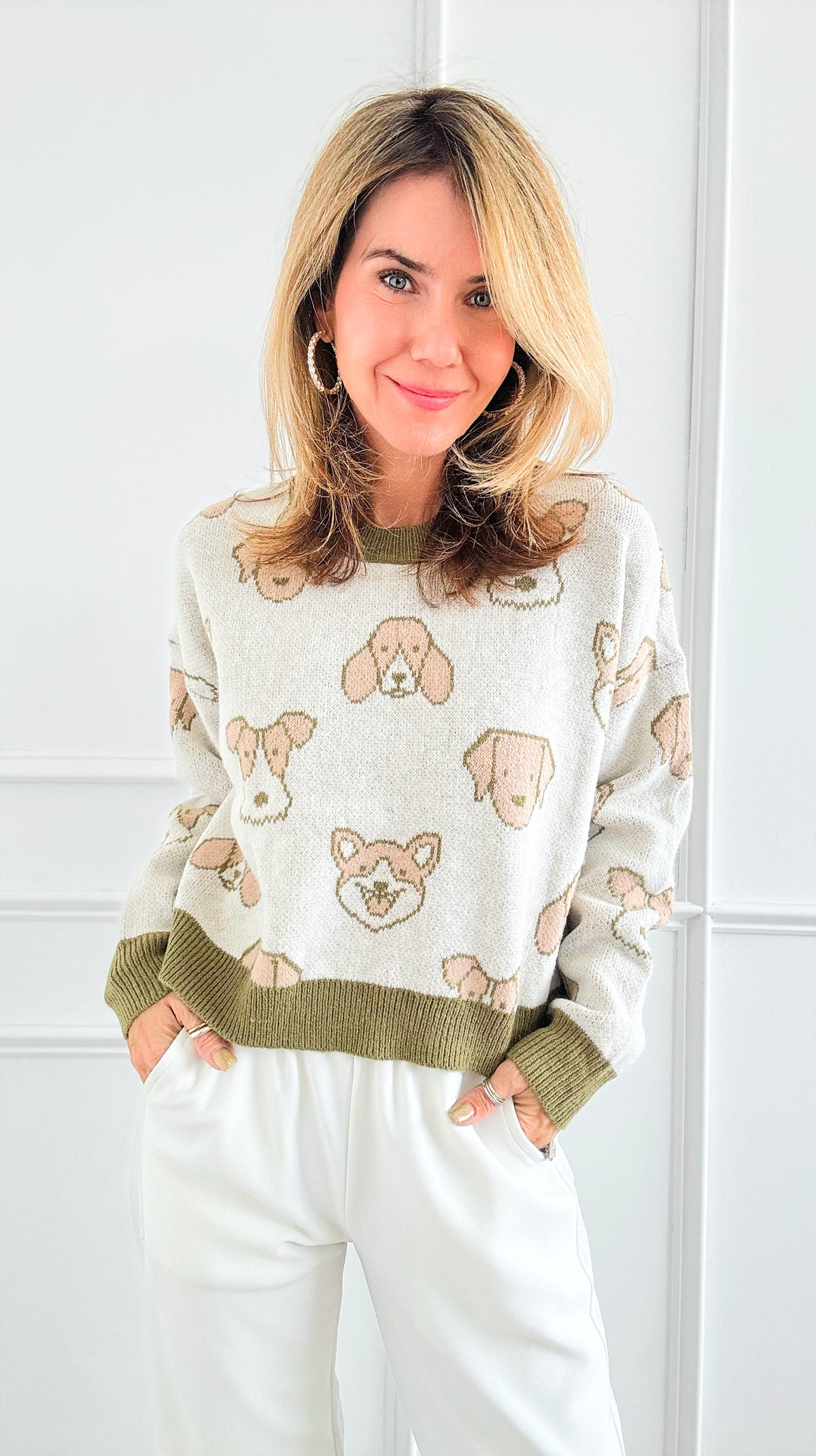 Pups Rib Knit Sweater - Olive-140 Sweaters-Dreamers-Coastal Bloom Boutique, find the trendiest versions of the popular styles and looks Located in Indialantic, FL