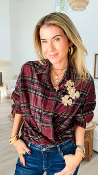 Plaid Petals Corduroy Italian Blouse