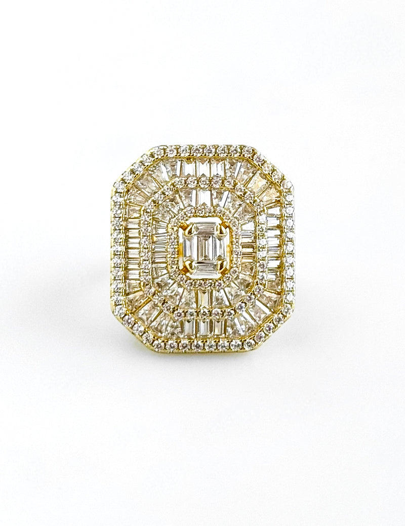Sterling Silver Mega Medallion Baguette Ring - Gold-230 Jewelry-NYC-Coastal Bloom Boutique, find the trendiest versions of the popular styles and looks Located in Indialantic, FL
