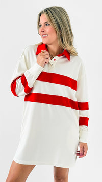 Varsity Striped Polo Dress-200 Dresses/Jumpsuits/Rompers-White Birch-Coastal Bloom Boutique, find the trendiest versions of the popular styles and looks Located in Indialantic, FL