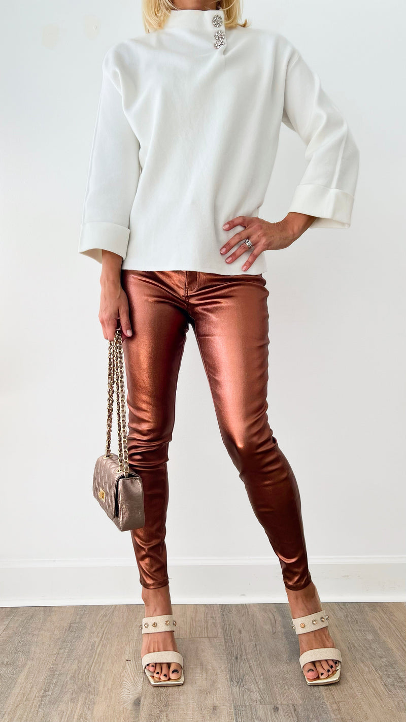 High-Rise Metallic Skinny Jean - Copper-170 Bottoms-YMI-Coastal Bloom Boutique, find the trendiest versions of the popular styles and looks Located in Indialantic, FL