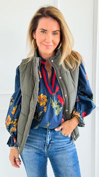 Warm Intentions Zip Puffer Vest - Dark Olive-160 Jackets-Zenana-Coastal Bloom Boutique, find the trendiest versions of the popular styles and looks Located in Indialantic, FL