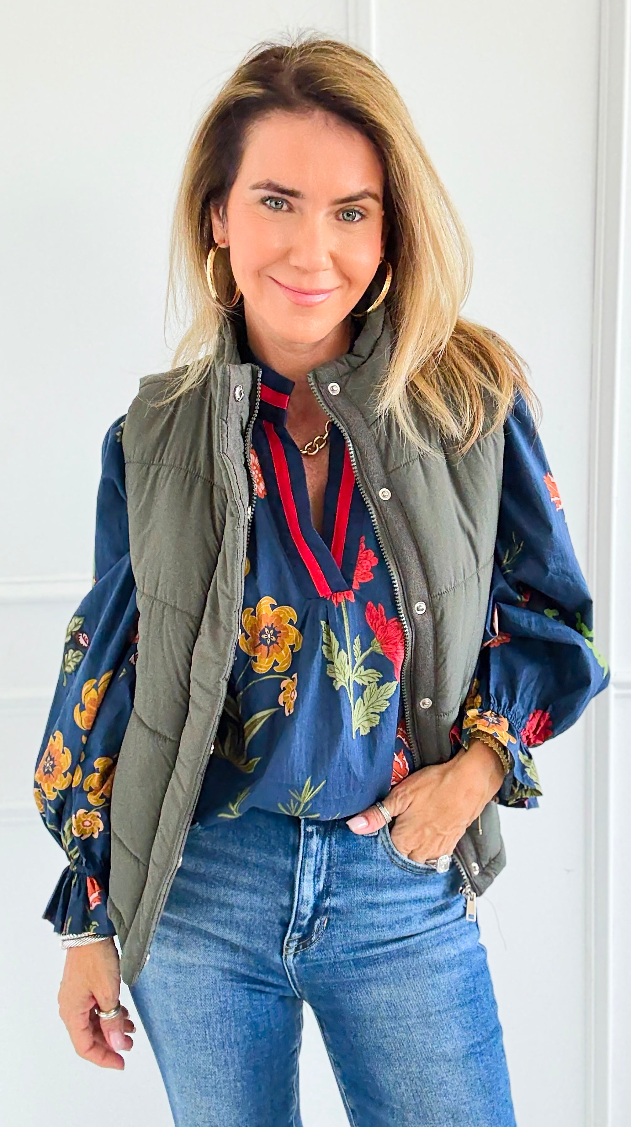 Warm Intentions Zip Puffer Vest - Dark Olive-160 Jackets-Zenana-Coastal Bloom Boutique, find the trendiest versions of the popular styles and looks Located in Indialantic, FL