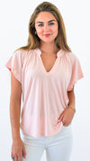 Flutter Away Pleated Top - Blush-110 Short Sleeve Tops-Ariella-Coastal Bloom Boutique, find the trendiest versions of the popular styles and looks Located in Indialantic, FL
