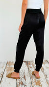 Smooth Satin Jogger Pant- Black-170 Bottoms-Fate Inc-Coastal Bloom Boutique, find the trendiest versions of the popular styles and looks Located in Indialantic, FL