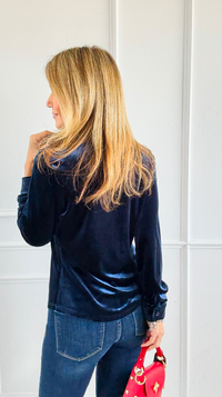 Velvet Crush Button Down Top - Navy-130 Long Sleeve Tops-Must Have-Coastal Bloom Boutique, find the trendiest versions of the popular styles and looks Located in Indialantic, FL