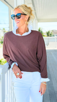 Everyday Essentials Horizontal Rib Top - Brown-110 Long Sleeve Tops-Zenana-Coastal Bloom Boutique, find the trendiest versions of the popular styles and looks Located in Indialantic, FL