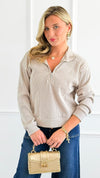 Weekend Ease Ribbed Sweatshirt - Beige-130 Long Sleeve Tops-IRIS-Coastal Bloom Boutique, find the trendiest versions of the popular styles and looks Located in Indialantic, FL