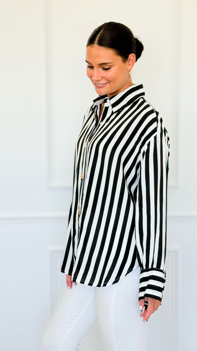 Empire Stripes Italian Blouse-110 Long Sleeve Tops-TATTOO Z-Coastal Bloom Boutique, find the trendiest versions of the popular styles and looks Located in Indialantic, FL