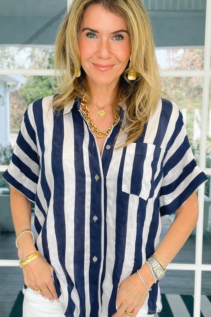 Coast Stripe Italian Button Top