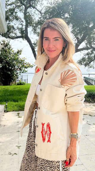 Coastal Tide Embroidered Denim Jacket