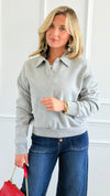 Whispered Grace Polo Top - Heather Grey-130 Long Sleeve Tops-Rosio-Coastal Bloom Boutique, find the trendiest versions of the popular styles and looks Located in Indialantic, FL