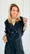 Tracked Threads Cropped Italian Jacket- Black