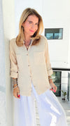 Monteray Edge Frayed Blouse Top - Lt. Beige-110 Long Sleeve Tops-Zenana-Coastal Bloom Boutique, find the trendiest versions of the popular styles and looks Located in Indialantic, FL