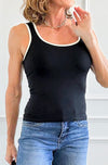 Two-Tone U Neckline Seamless Tank -Black/Ivory-100 Sleeveless Tops-YELETE-Coastal Bloom Boutique, find the trendiest versions of the popular styles and looks Located in Indialantic, FL