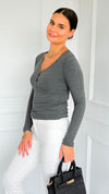 Button Me Up Ribbed Top - Heather Charcoal-130 Long Sleeve Tops-YELETE-Coastal Bloom Boutique, find the trendiest versions of the popular styles and looks Located in Indialantic, FL