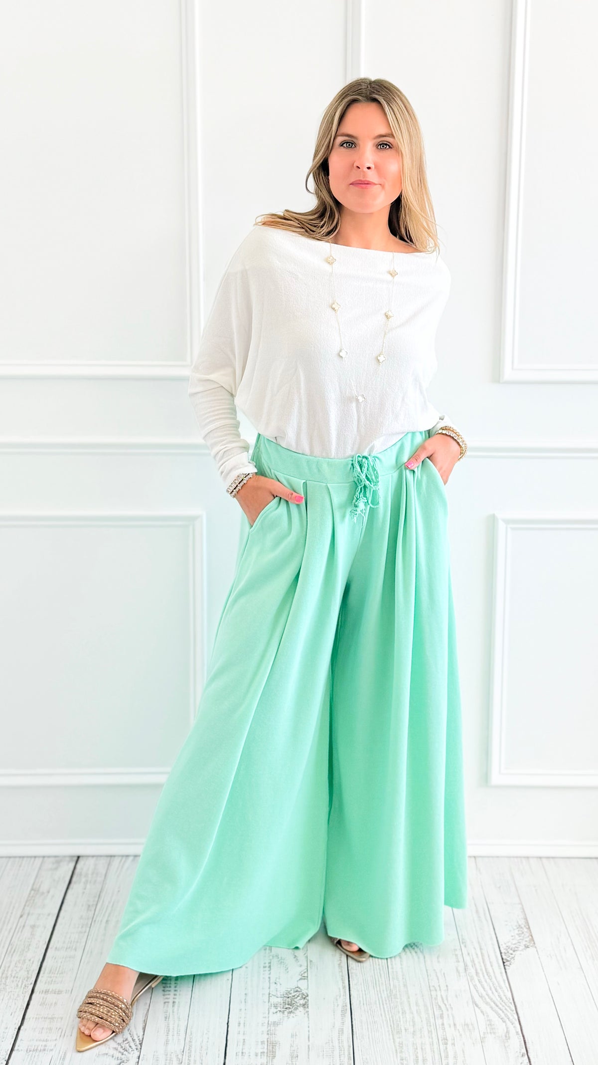 Relaxed Flowy High-Rise Pants - Mint-170 Bottoms/Shorts-POL-Coastal Bloom Boutique, find the trendiest versions of the popular styles and looks Located in Indialantic, FL