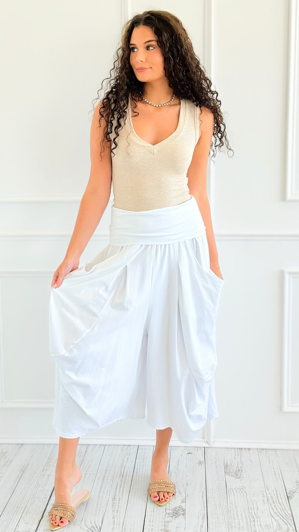 Lounge Nomad Italian Pant- White-100 Pants-CLEAR S/ SENORITA C-Coastal Bloom Boutique, find the trendiest versions of the popular styles and looks Located in Indialantic, FL