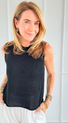Glimmer Ease Italian Top- Black-100 Sleeveless Tops-LY PARIS-Coastal Bloom Boutique, find the trendiest versions of the popular styles and looks Located in Indialantic, FL