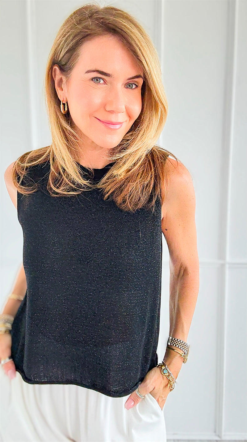 Glimmer Ease Italian Top- Black-100 Sleeveless Tops-LY PARIS-Coastal Bloom Boutique, find the trendiest versions of the popular styles and looks Located in Indialantic, FL