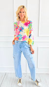Bold Blossom St Tropez Italian Knit Sweater-140 Sweaters-FAITH/ SORPRESA-Coastal Bloom Boutique, find the trendiest versions of the popular styles and looks Located in Indialantic, FL
