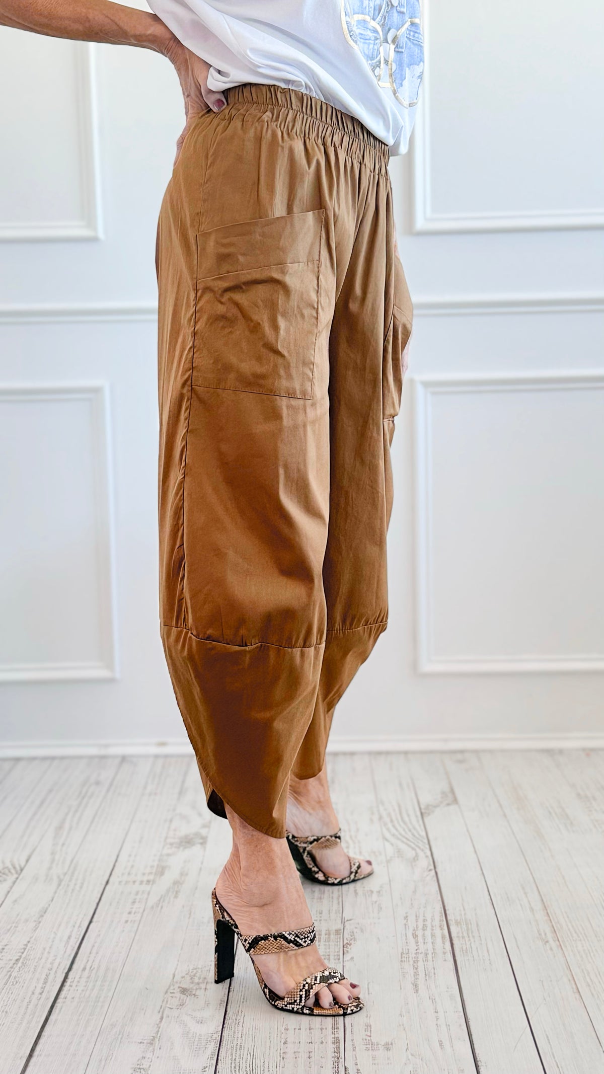 Relax & Go Italian Barrel Pant- Camel-100 Pants-VANESSA-Coastal Bloom Boutique, find the trendiest versions of the popular styles and looks Located in Indialantic, FL