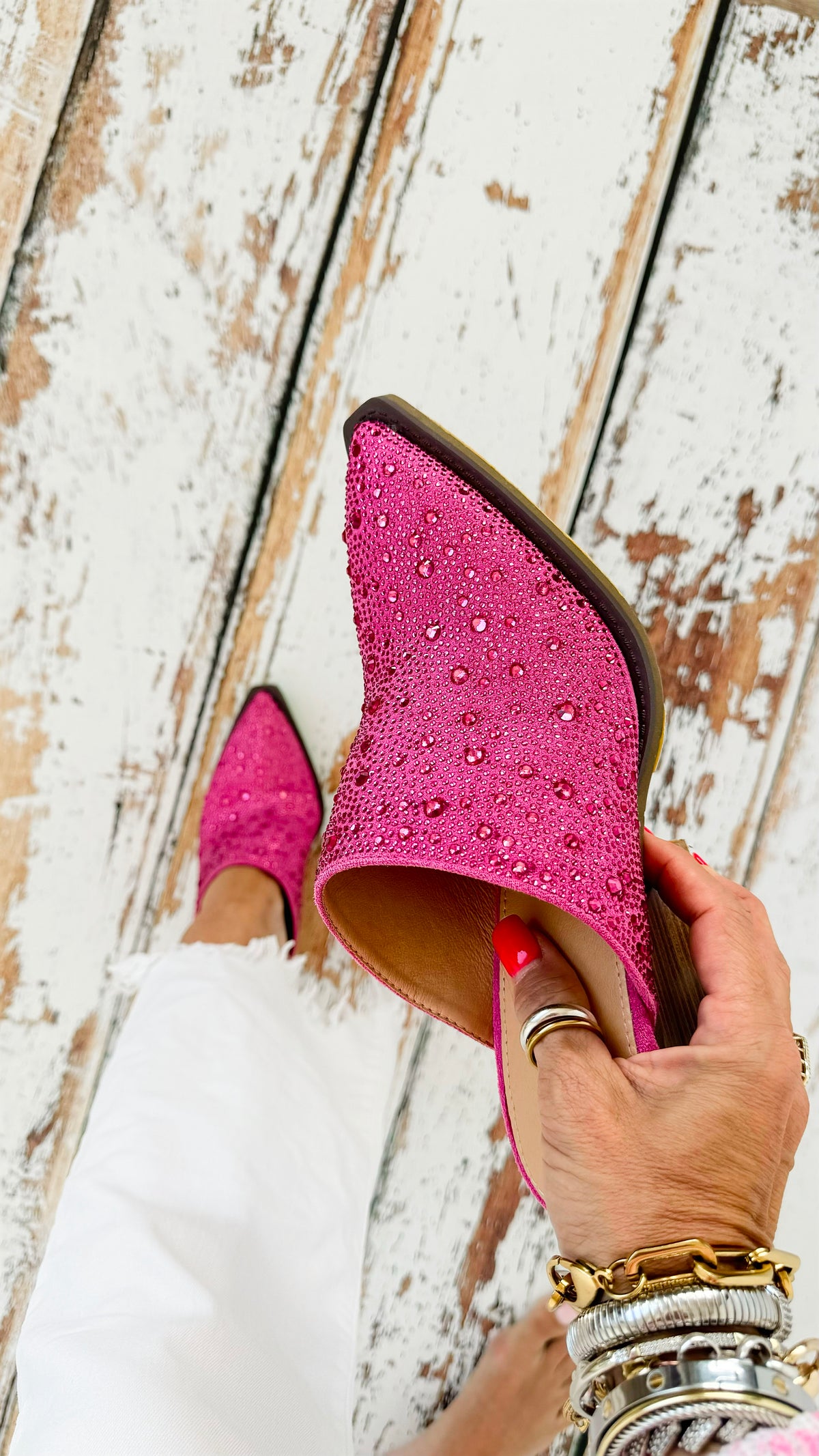 Rhinestone Mules - Fuchsia-250 Shoes-CJ Shoes-Coastal Bloom Boutique, find the trendiest versions of the popular styles and looks Located in Indialantic, FL