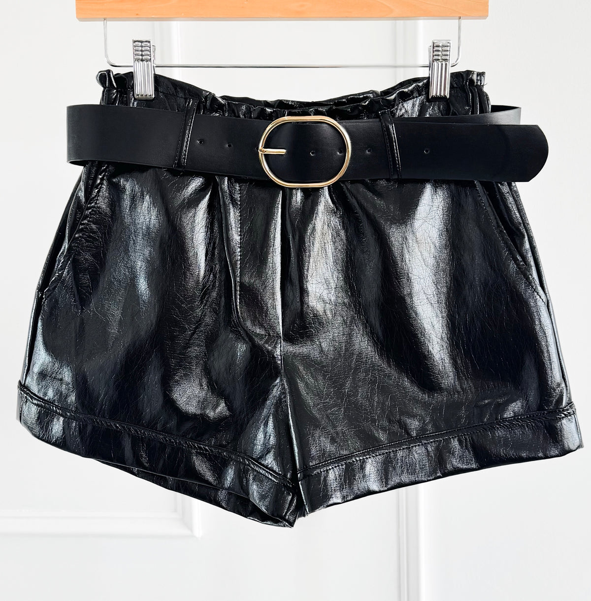 Noir Faux Leather Italian Shorts-170 Bottoms/Shorts-BONITO SRL-Coastal Bloom Boutique, find the trendiest versions of the popular styles and looks Located in Indialantic, FL