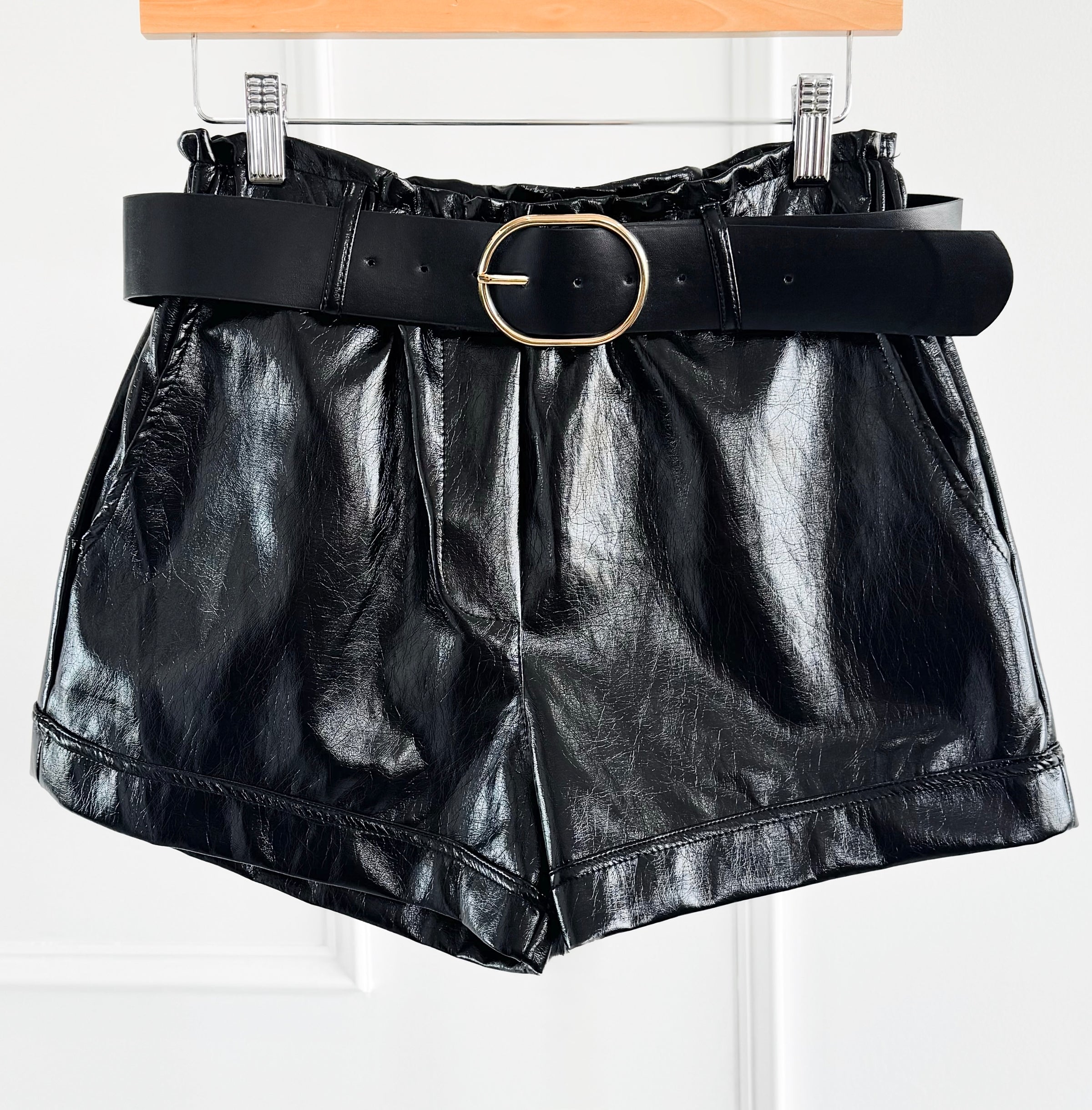 Noir Faux Leather Italian Shorts-170 Bottoms/Shorts-BONITO SRL-Coastal Bloom Boutique, find the trendiest versions of the popular styles and looks Located in Indialantic, FL