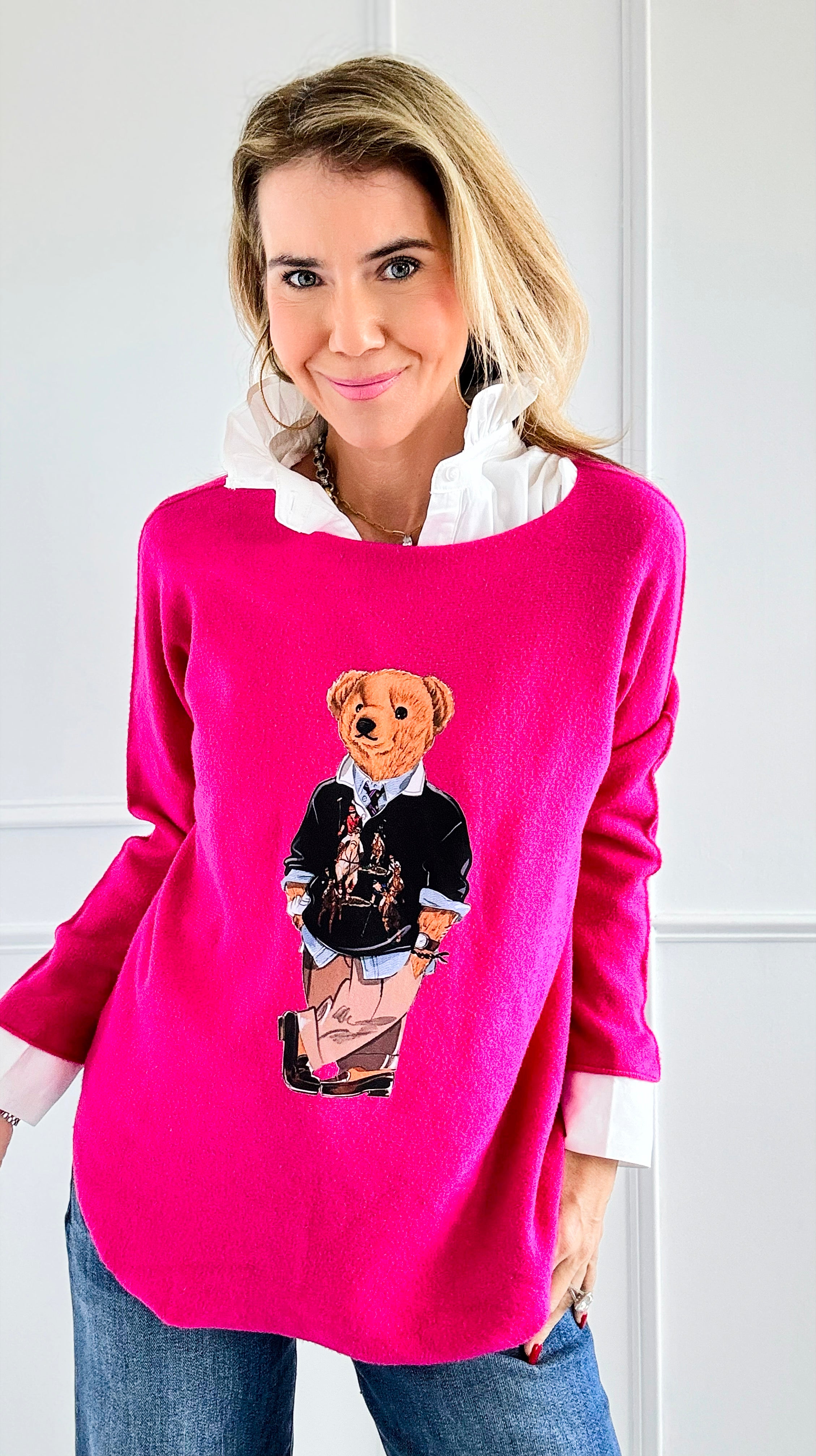 Jerry The Bear Italian Pullover- Fuchsia-140 Sweaters-Italianissimo-Coastal Bloom Boutique, find the trendiest versions of the popular styles and looks Located in Indialantic, FL