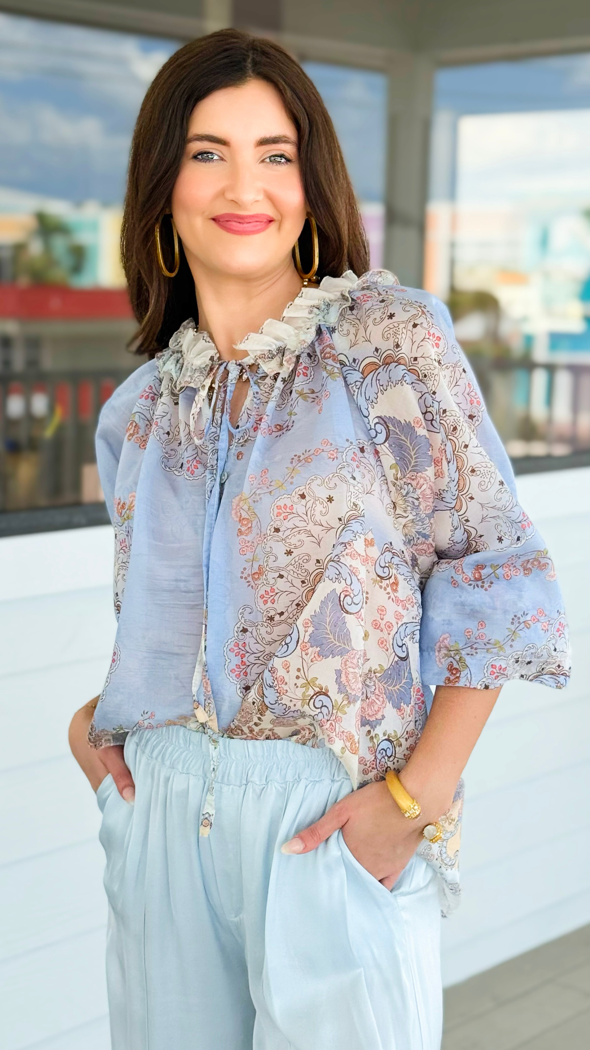 Palais Floral Italian Blouse- Blue