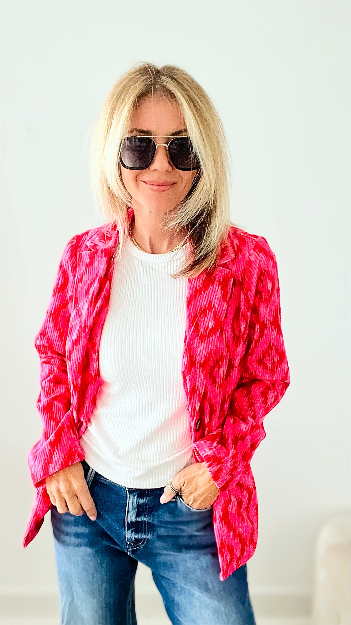 Ikat Hot Pink Corduroy Blazer-160 Jackets-Andree By Unit-Coastal Bloom Boutique, find the trendiest versions of the popular styles and looks Located in Indialantic, FL