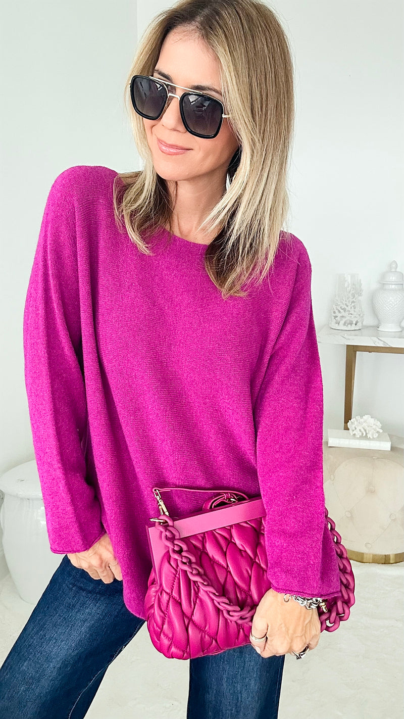Soho Italian Boatneck Pullover - Magenta-140 Sweaters-Germany-Coastal Bloom Boutique, find the trendiest versions of the popular styles and looks Located in Indialantic, FL