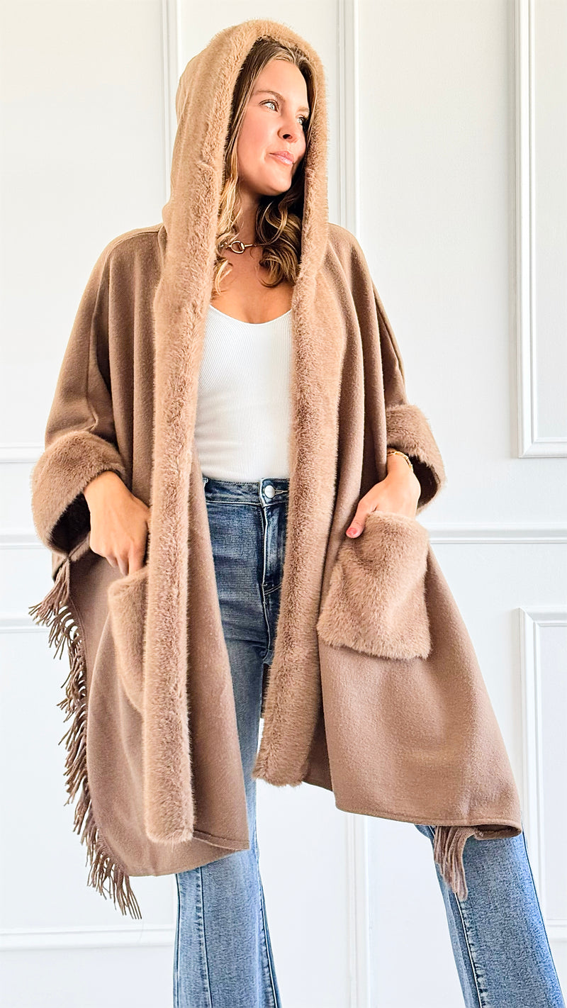 Faux Fur Tassel Cape-150 Cardigans/Layers-Original USA-Coastal Bloom Boutique, find the trendiest versions of the popular styles and looks Located in Indialantic, FL