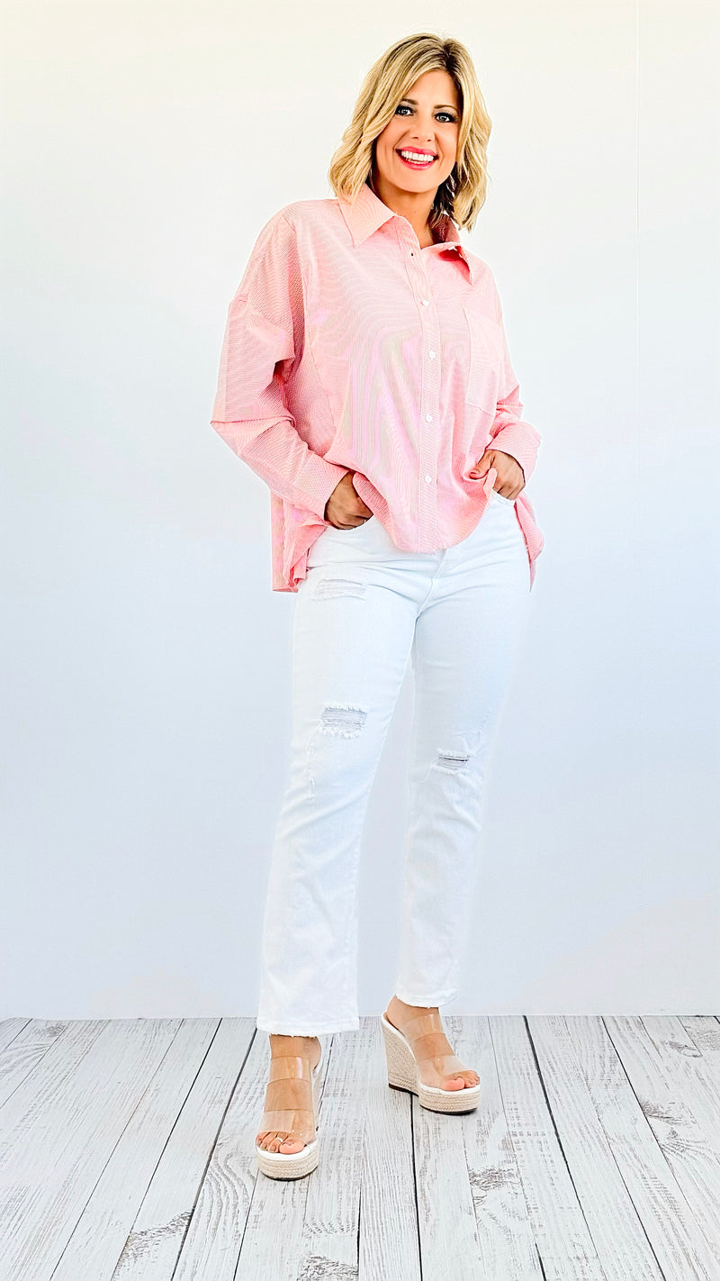 Breezy Mornings Button-Down Top - Orange-130 Long Sleeve Tops-Jodifl-Coastal Bloom Boutique, find the trendiest versions of the popular styles and looks Located in Indialantic, FL