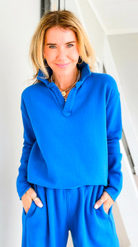 Eileen Cozy Lounge Collar Pullover Top - Deep Indigo