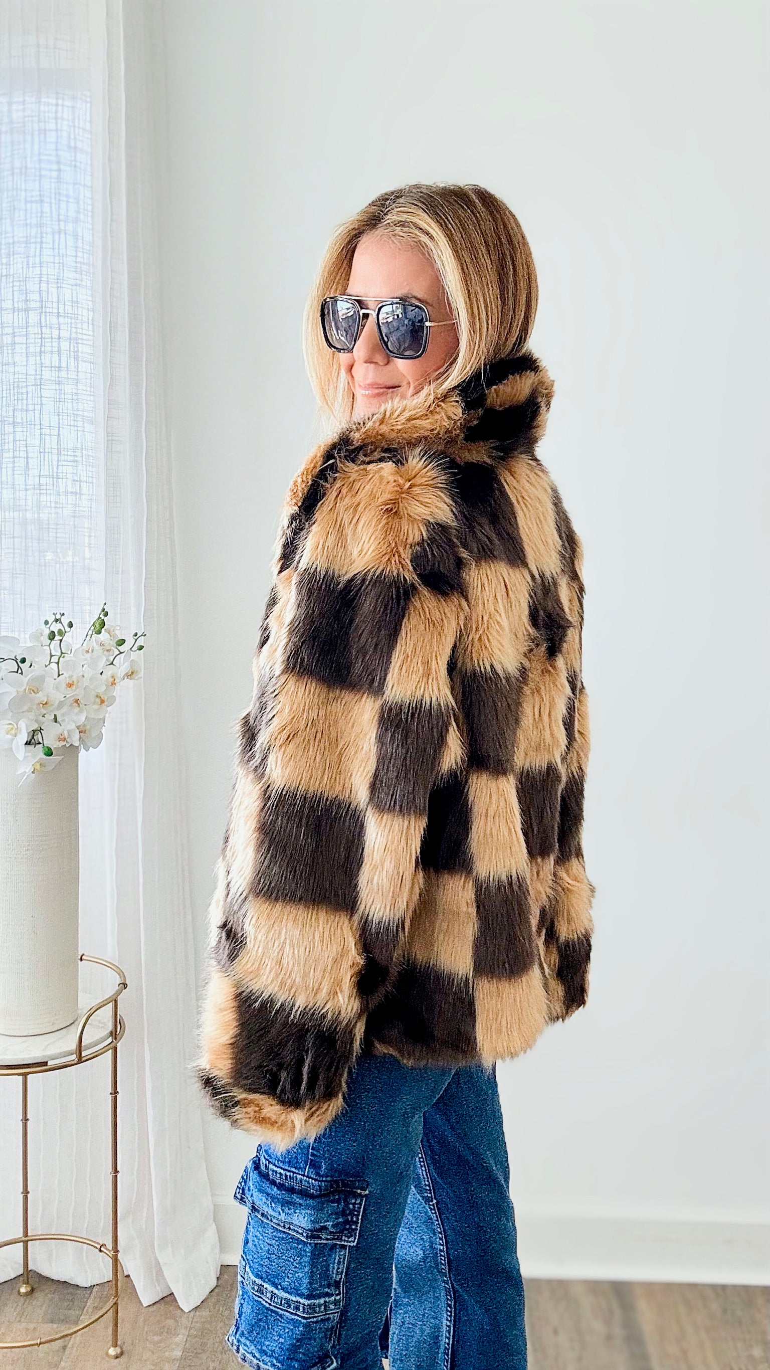 Checkmate Faux Fur Jacket - Mocha/Latte-BIBI-Coastal Bloom Boutique, find the trendiest versions of the popular styles and looks Located in Indialantic, FL