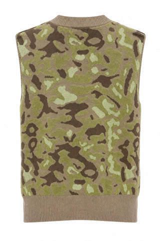 Camo Print Button Front Sweater Vest