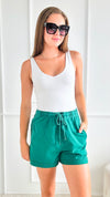 Raw Edge Details Shorts-Pine Green-170 Bottoms/Shorts-HYFVE-Coastal Bloom Boutique, find the trendiest versions of the popular styles and looks Located in Indialantic, FL