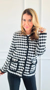 Houndstooth Tweed Jacket - White/ Black-160 Jackets-SANTOORI-Coastal Bloom Boutique, find the trendiest versions of the popular styles and looks Located in Indialantic, FL