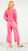 French Terry Wide Pants - Coral Pink-170 Bottoms-Veveret-Coastal Bloom Boutique, find the trendiest versions of the popular styles and looks Located in Indialantic, FL