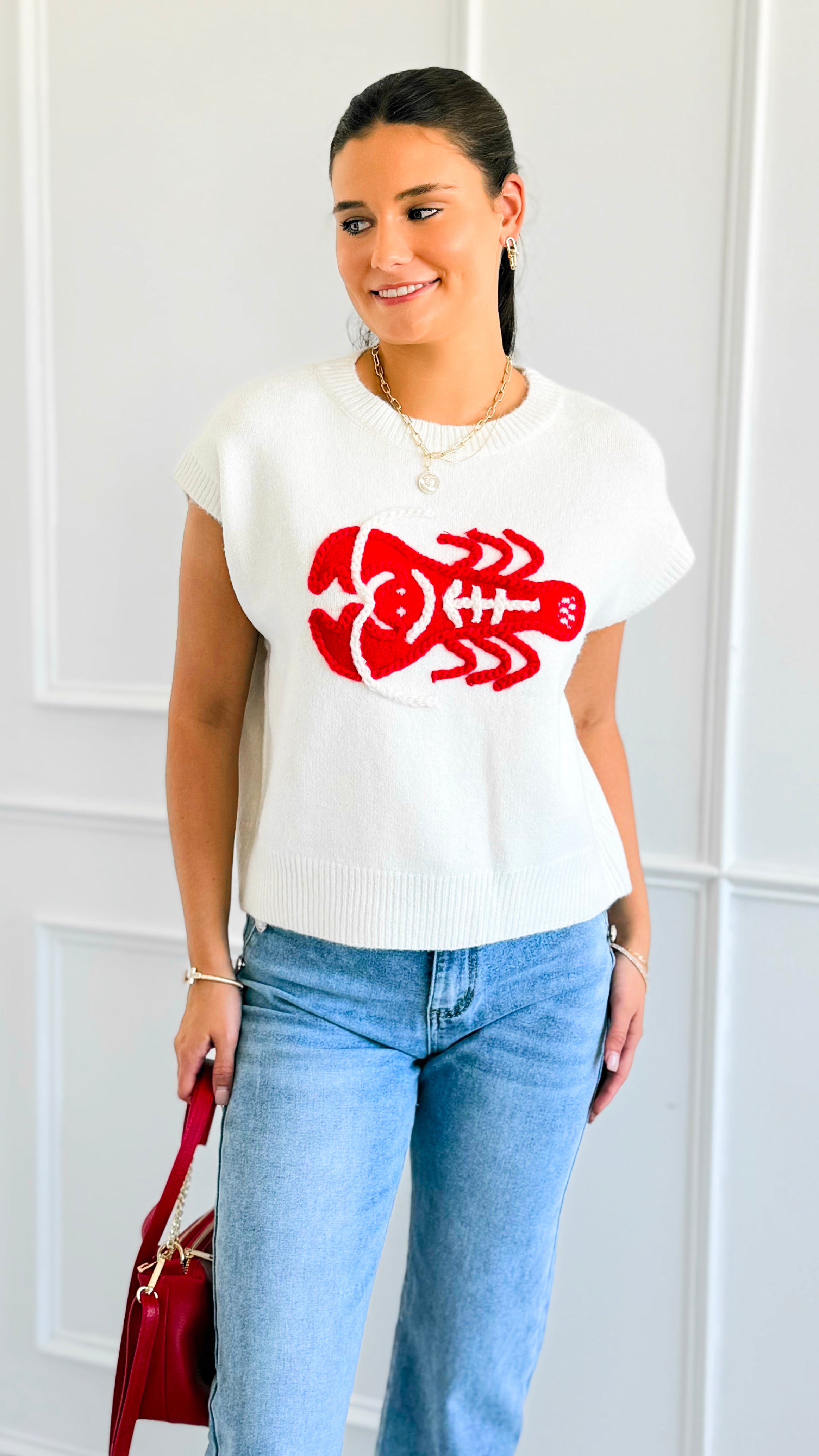 Lobster Embroidered Vest-150 Cardigans/Layers-Dreamers-Coastal Bloom Boutique, find the trendiest versions of the popular styles and looks Located in Indialantic, FL