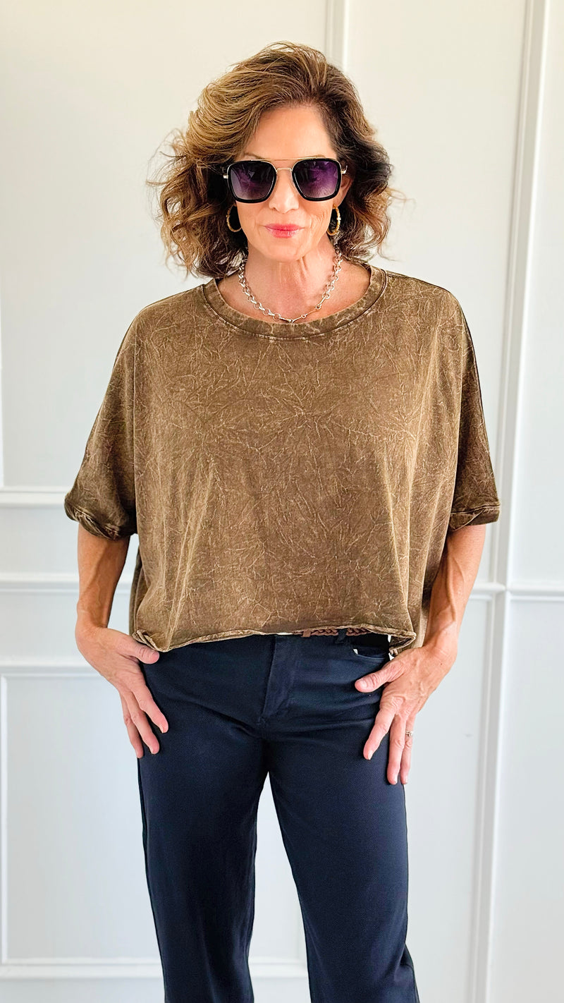 Coastal Crinkle Oversized Tee- Brown-110 short Sleeve Top-Zenana-Coastal Bloom Boutique, find the trendiest versions of the popular styles and looks Located in Indialantic, FL